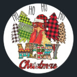 Pegatina Redonda HO HO HO Merry Christmas Chicken Farmer Tree Plaid<br><div class="desc">HO HO HO Merry Christmas Chicken lover Farmer Xmas Tree Plaid</div>