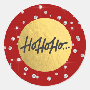 Pegatina Redonda HO HO HO Navidad Dots Rojo Plateado Holográfico