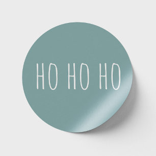Pegatina Redonda Ho Ho Ho Navidad Santa. Gris Azul Fiesta de Invier