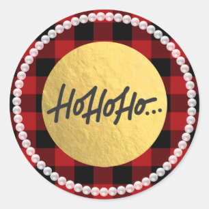 Pegatina Redonda HO HO HO Navidades Perlas Relieve metalizado dorad