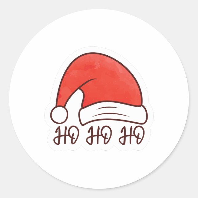 Pegatina Redonda Ho Ho Ho Santa Hat (Anverso)