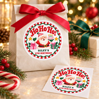 Pegatina Redonda Ho Ho Ho Santa Navideño Cumpleaños Rayas Divertida