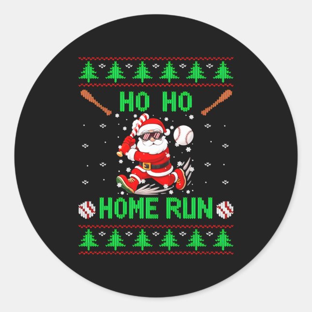 Pegatina Redonda Ho Ho Home Run Baseball Christmas Santa Ugly Xmas  (Anverso)