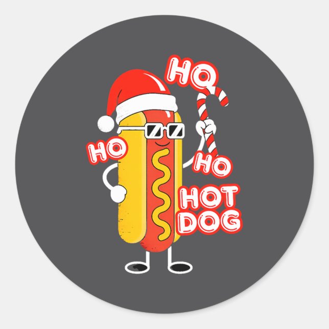 Pegatina Redonda Ho Ho Hot Dog Funny Christmas– Festive Hot Dog In  (Anverso)