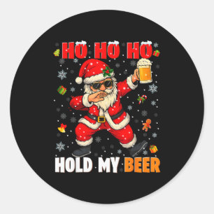 Pegatina Redonda Ho Ho Sostén Mi Bebida Genial Dabbing Papá Noel Na