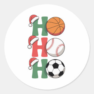 Pegatina Redonda Ho Santa Navidad Baloncesto Béisbol Fútbol Navidad