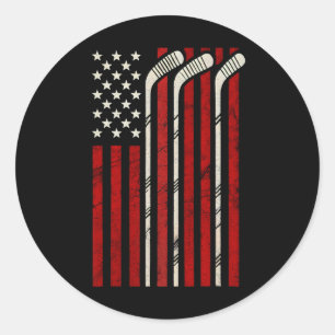 Pegatina Redonda Hockey Bandera Americana Hockey Jugador Bandera EE