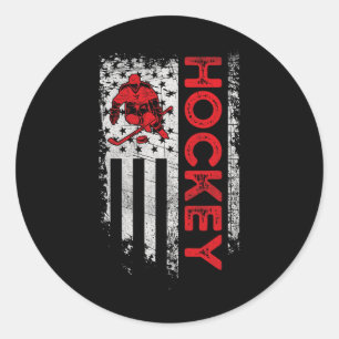 Pegatina Redonda Hockey Bandera estadounidense Jugador de hockey Pa