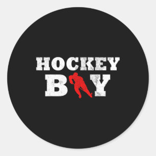 Pegatina Redonda Hockey Boy Player Silhouette Sport Gift