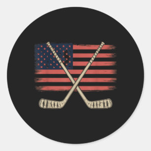 Pegatina Redonda Hockey con bandera americana