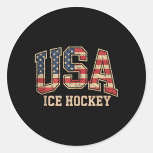 Pegatina Redonda Hockey con bandera americana