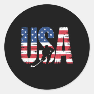 Pegatina Redonda Hockey de bandera americana