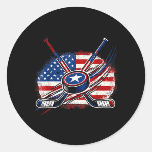 Pegatina Redonda Hockey del 4 de julio Bandera americana Patriótico