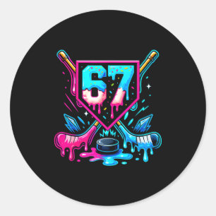Pegatina Redonda Hockey Drip 6 7 Número 67 Seis Siete Meme Hombres