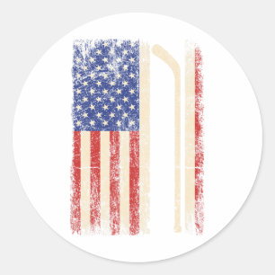 Pegatina Redonda Hockey Estados Unidos Bandera Americana Palo De Ho