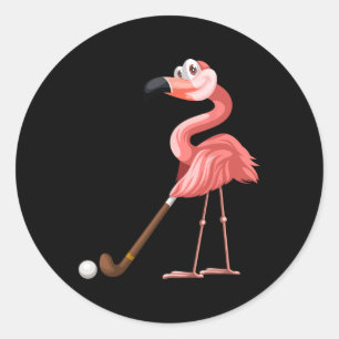 Pegatina Redonda Hockey Flamingo Flamingo Jugando Hockey