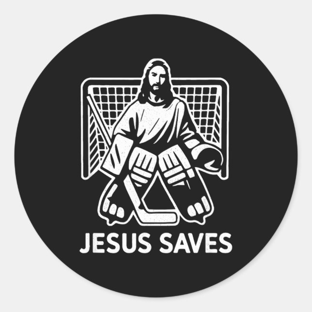 Pegatina Redonda Hockey Goalie Goalkeeper Jesus Saves Christian Hoc (Anverso)