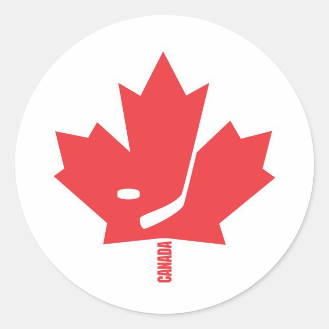 Pegatina Redonda Hockey Maple Leaf de Canadá (Anverso)