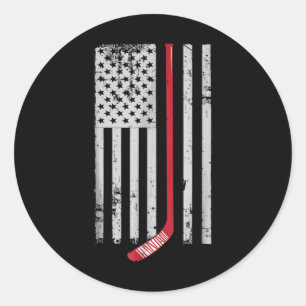 Pegatina Redonda Hockey Red Stick Bandera Americana Hockey Hockey H