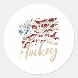 Pegatina Redonda Hockey Sobre Bandera El Amante De Los Deportes Pat