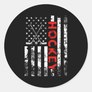 Pegatina Redonda Hockey sobre bandera norteamericana Estados Unidos