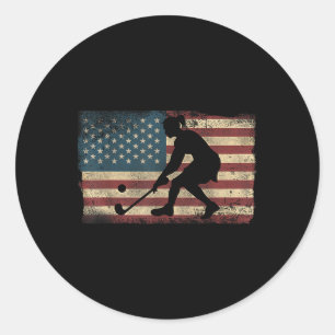 Pegatina Redonda Hockey sobre césped bandera americana vintage