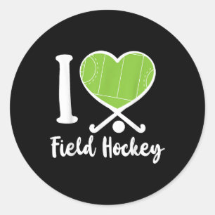 Pegatina Redonda Hockey sobre césped Corazón Me encanta el hockey s