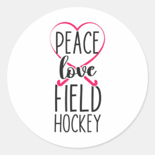 Pegatina Redonda Hockey sobre césped Corazón Paz Amor Hockey sobre