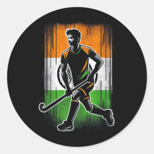 Pegatina Redonda Hockey sobre césped India Hombres Bandera india Ho