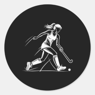 Pegatina Redonda Hockey sobre césped mujeres arte lineal equipo de