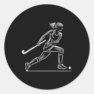 Pegatina Redonda Hockey sobre césped mujeres arte lineal equipo de