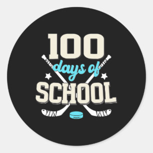 Pegatina Redonda Hockey sobre hielo 100 días de escuela 100° día de