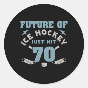 Pegatina Redonda Hockey sobre hielo cumpleaños 70 Jugador futuro Di