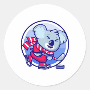Pegatina Redonda Hockey sobre hielo koala infantil I Animales diver