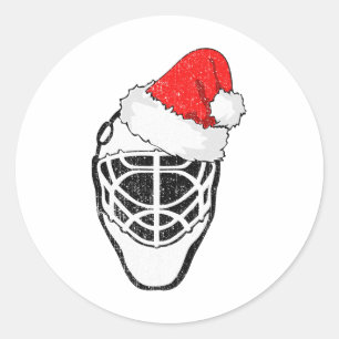 Pegatina Redonda Hockey sobre hielo Navidad divertido portero sombr