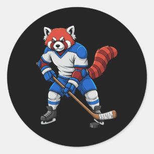 Pegatina Redonda Hockey sobre hielo Panda rojo Deportista Animal