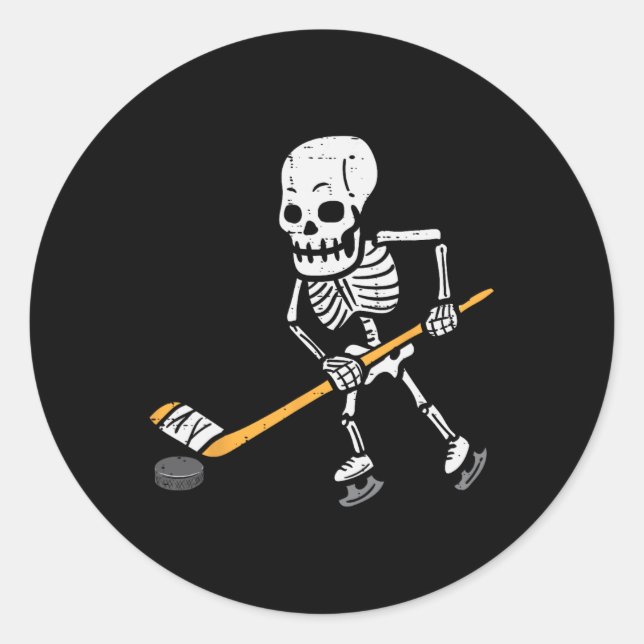 Pegatina Redonda Hockey sobre hielo Skeleton Halloween Disstuve Spo (Anverso)