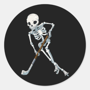 Pegatina Redonda Hockey sobre hielo Skeleton Halloween Fun Skull Re