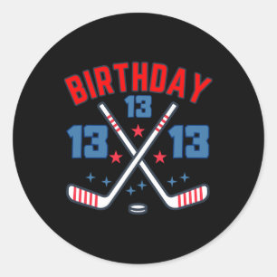 Pegatina Redonda Hockey sobre hielo Trece Cumpleaños Chico 13º Fies