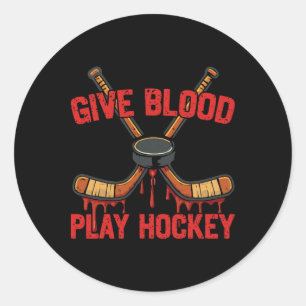 Pegatina Redonda Hockey sobre hielo Vintage Dar sangre Jugar hockey