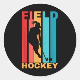 Pegatina Redonda Hockey sobre hierba retro femenino