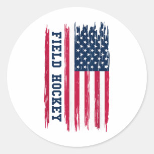 Pegatina Redonda Hockey sobre hierba Usa bandera americana jugador