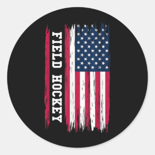 Pegatina Redonda Hockey sobre hierba Usa bandera americana jugador 