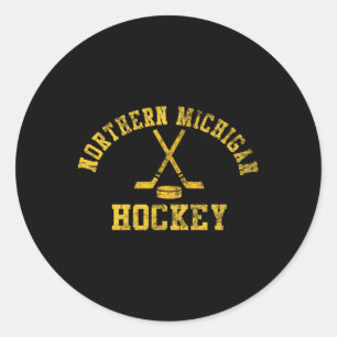 Pegatina Redonda Hockey Vintage del Norte de Michigan