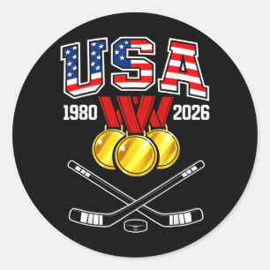 Pegatina Redonda Hockey Vintage Usa Bastones Cruzados 1982 2026