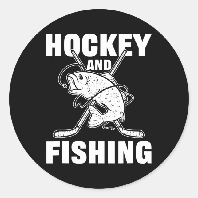 Pegatina Redonda Hockey Y Pesca Caza De Peces De Hockey Sobre Hielo (Anverso)