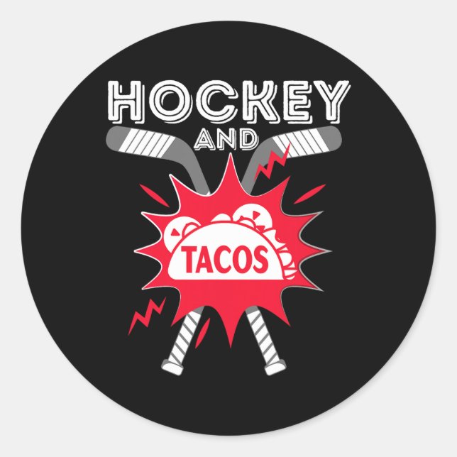 Pegatina Redonda Hockey y tacos: Hockey sobre hielo divertido (Anverso)