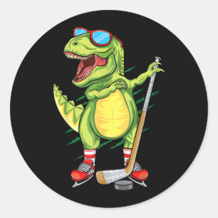 Pegatina Redonda Hockeysaurus Amantes Deporte Dinosaurio Dabbing T