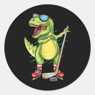 Pegatina Redonda Hockeysaurus Dinosaur Hockey sobre Hielo Trex Niño