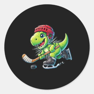 Pegatina Redonda Hockeysaurus Dinosaur Hockey sobre Hielo Trex Niño